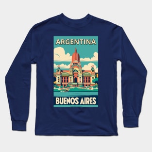 A Vintage Travel Art of Buenos Aires - Argentina Long Sleeve T-Shirt